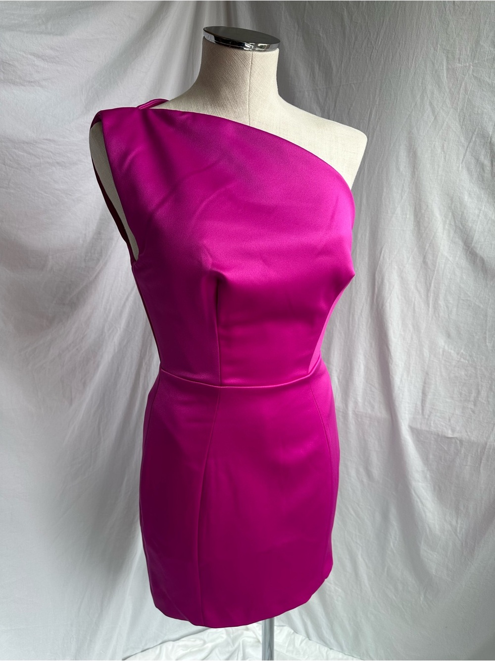House of CB Ayelen Hot Pink Satin One Shoulder Mini Dress Size S